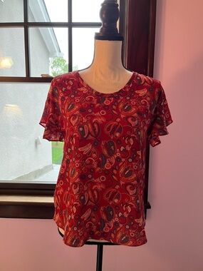 LOFT Paisley Short Sleeve Scoop Neck Top